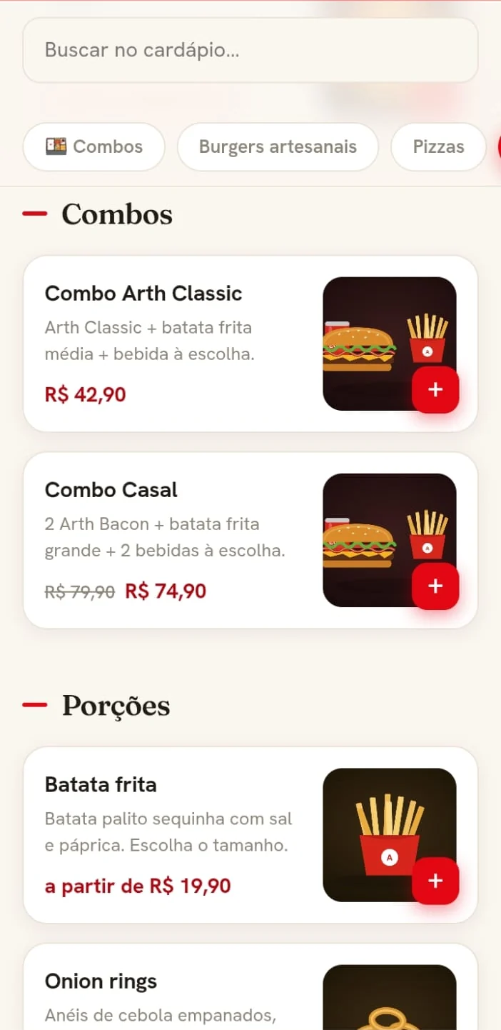 Cardápio online do GRV Delivery no celular do cliente
